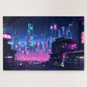 Cyberpunk Night City Rooftop Jigsaw Puzzle