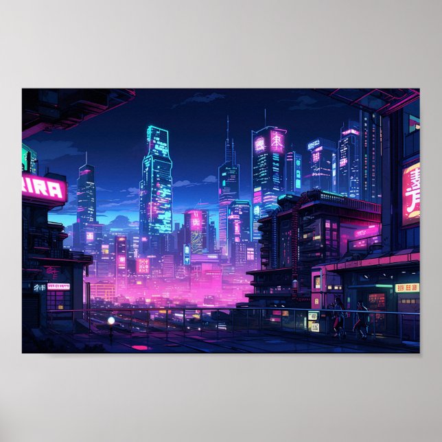 Cyberpunk Night City Rooftop Poster (Front)