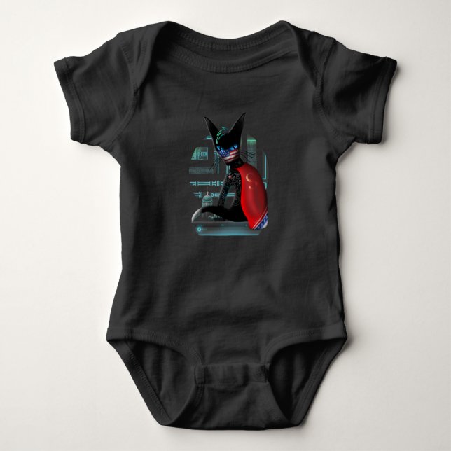  Cyberpunk Ninja Black Cat Baby Bodysuit (Front)