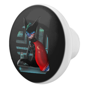 Cyberpunk Ninja Black Cat Ceramic Knob