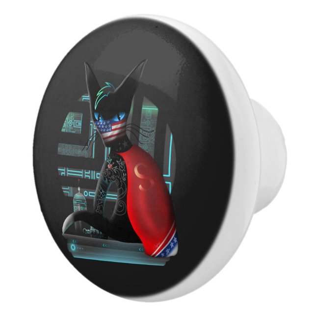  Cyberpunk Ninja Black Cat Ceramic Knob (Right)
