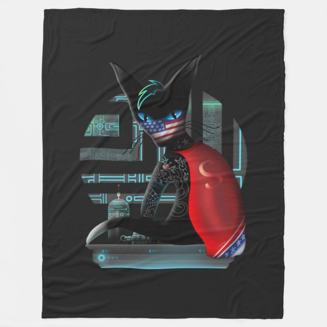  Cyberpunk Ninja Black Cat Fleece Blanket (Front)