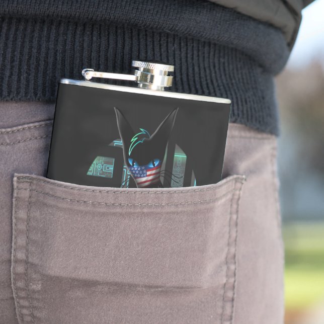  Cyberpunk Ninja Black Cat Hip Flask (In Situ)