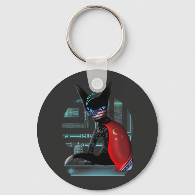  Cyberpunk Ninja Black Cat Key Ring (Front)