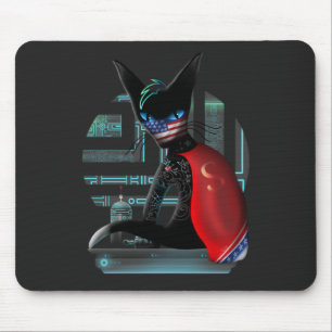 Cyberpunk Ninja Black Cat Mouse Pad