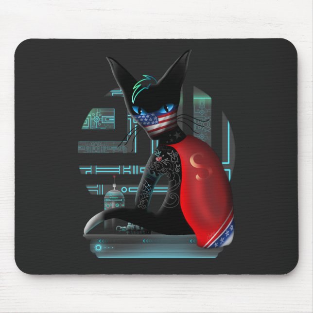  Cyberpunk Ninja Black Cat Mouse Pad (Front)