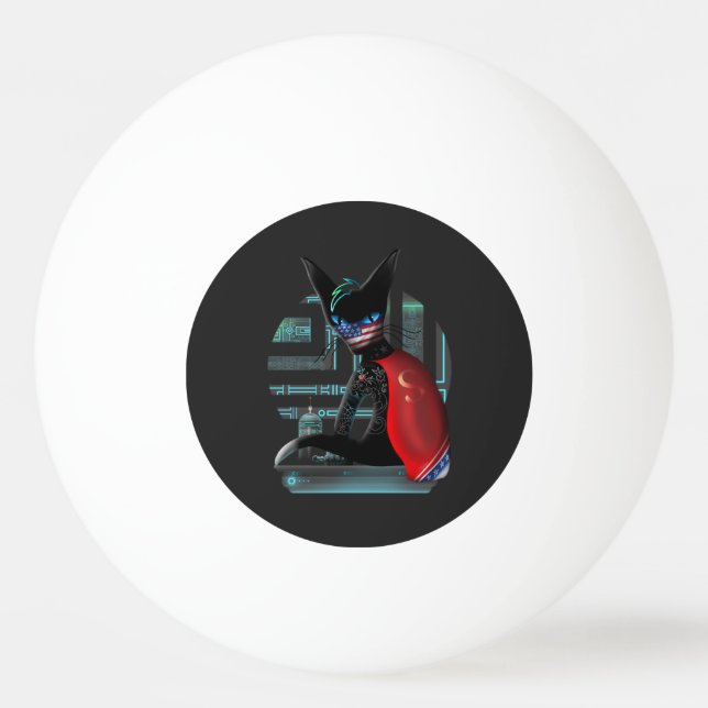  Cyberpunk Ninja Black Cat Ping Pong Ball (Front)