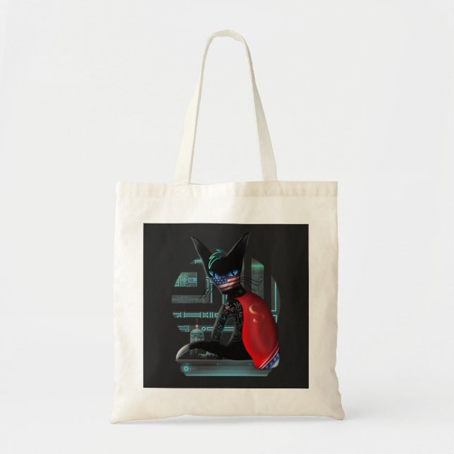  Cyberpunk Ninja Black Cat Tote Bag (Front)