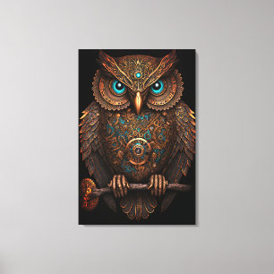 Cyberpunk Owl Steampunk Metal Bird Fantasy Canvas Print