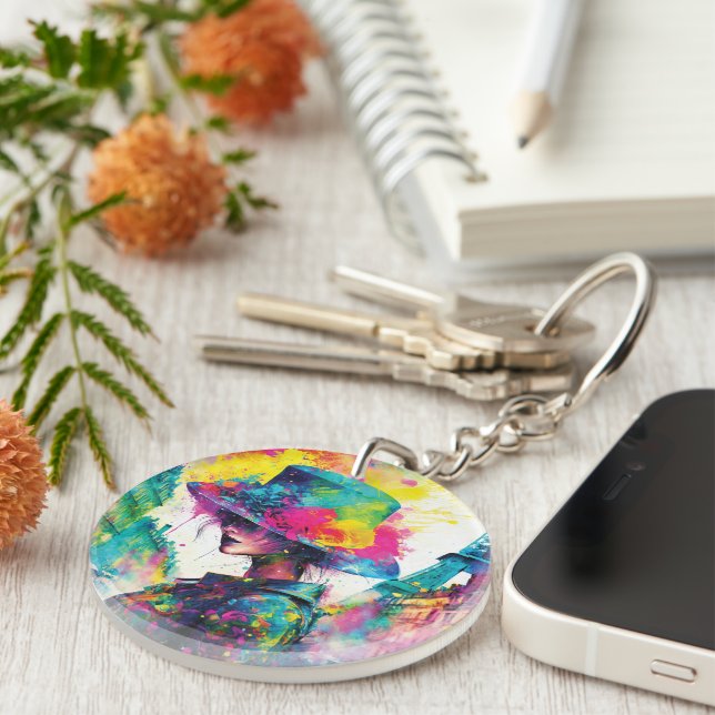 Cyberpunk Paris Keychain – Futuristic & Romantic (Front Right)