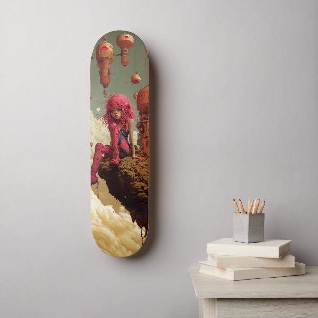 Cyberpunk pink girl skateboard (Wall Art)