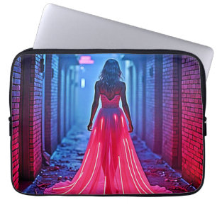 Cyberpunk Pink Light Dress Alleyway Mystery Art Laptop Sleeve