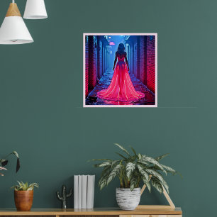 Cyberpunk Pink Light Dress Alleyway Mystery Art Poster