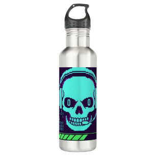 ​Cyberpunk Pixel Skull Travel Mug - Loading My Rea