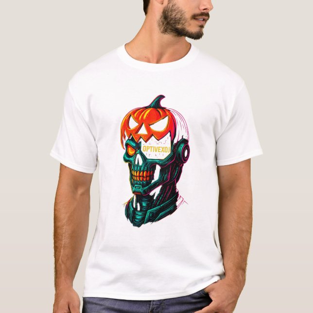 Cyberpunk Pumpkin Skull Halloween Graphic T-Shirt (Front)
