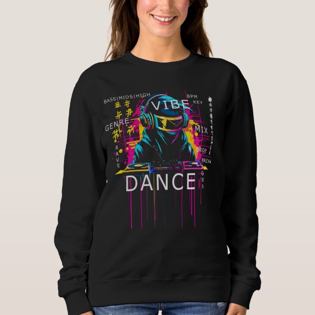 Cyberpunk Rave DJ Shirt, Retro Futuristic Outrun S Sweatshirt (Front)