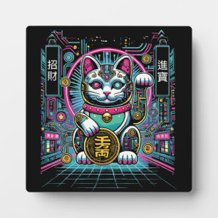 Cyberpunk Robot Maneki Neko Lucky Cat, Money Plaque