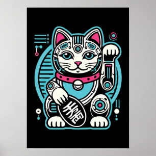 Cyberpunk Robot Maneki Neko Lucky Cat, Money Poster