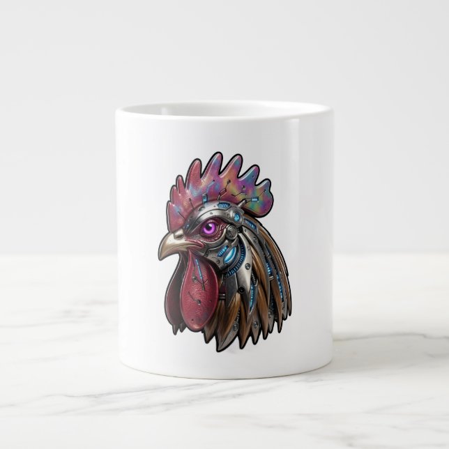 Cyberpunk Rooster Iridescent Mechanical Art  Large Coffee Mug (Front)