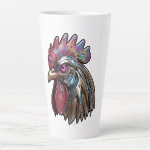 Cyberpunk Rooster Iridescent Mechanical Art  Latte Mug