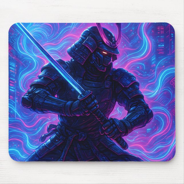 Cyberpunk Samurai – Full Coverage Neon Mouse Pad (Front)