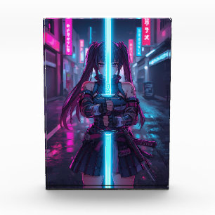 Cyberpunk Samurai Girl Neon Katana Anime Photo Block
