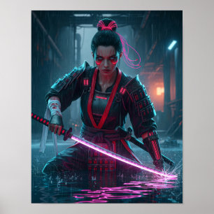Cyberpunk Samurai Girl Poster