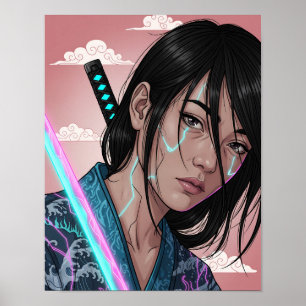Cyberpunk Samurai Girl Poster