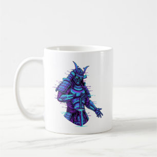Cyberpunk Samurai in Neon Glow Coffee Mug