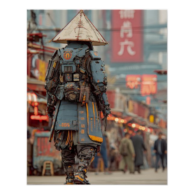 Cyberpunk Samurai Mecha Conical Hat Poster (Front)