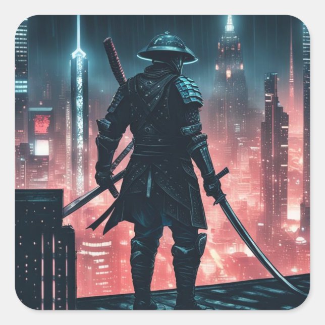 Cyberpunk Samurai Square Sticker (Front)