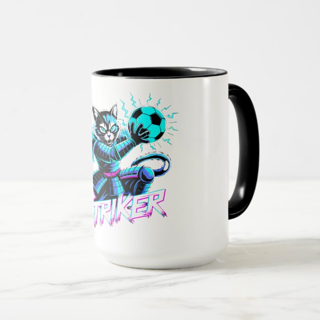 Cyberpunk Samurai Striker Cat for Gamers & Anime Mug (Front Right)