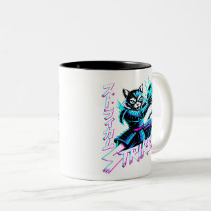 Cyberpunk Samurai Striker Cat for Gamers & Anime Two-Tone Coffee Mug