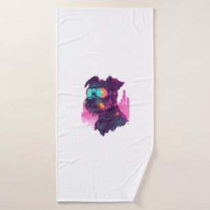 Cyberpunk Schnauzer � Futuristic Neon Dog Bath Towel