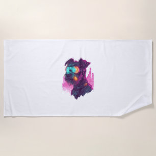 Cyberpunk Schnauzer – Futuristic Neon Dog Beach Towel