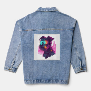 Cyberpunk Schnauzer � Futuristic Neon Dog Denim Jacket
