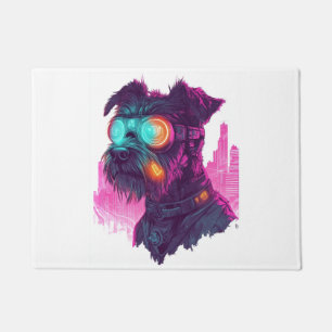 Cyberpunk Schnauzer � Futuristic Neon Dog Doormat