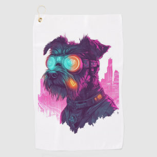 Cyberpunk Schnauzer � Futuristic Neon Dog Golf Towel