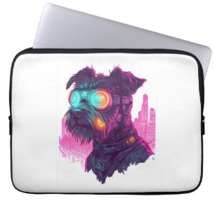 Cyberpunk Schnauzer � Futuristic Neon Dog Laptop Sleeve
