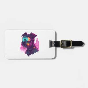 Cyberpunk Schnauzer � Futuristic Neon Dog Luggage Tag
