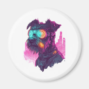 Cyberpunk Schnauzer � Futuristic Neon Dog Magnet