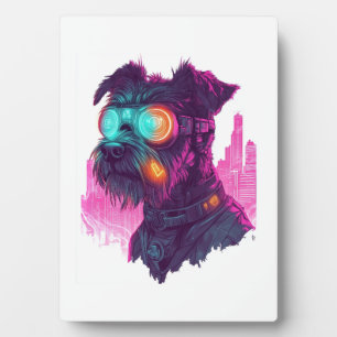 Cyberpunk Schnauzer � Futuristic Neon Dog Plaque
