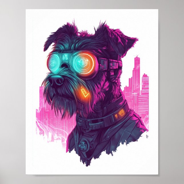 Cyberpunk Schnauzer � Futuristic Neon Dog Poster (Front)