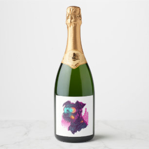 Cyberpunk Schnauzer – Futuristic Neon Dog Sparkling Wine Label