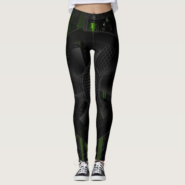 Cyberpunk Sci Fi Mecha Armour - Neon Green Legging (Front)