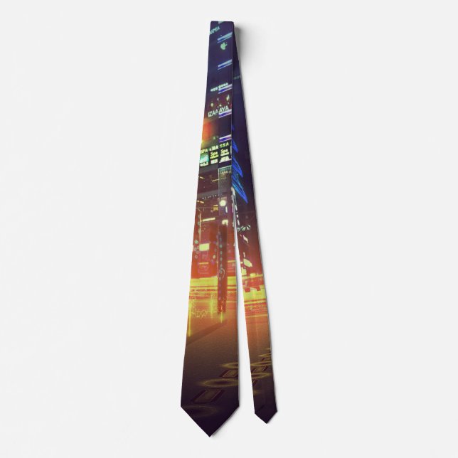 Cyberpunk Scifi Futuristic Night City Neck Tie (Front)