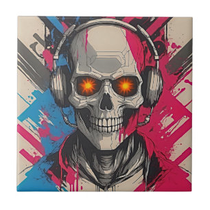Cyberpunk Skull Headphones Ceramic Tile