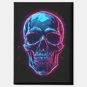 Cyberpunk Skull Neon Synthwave Glow Gamer Goth Magnet
