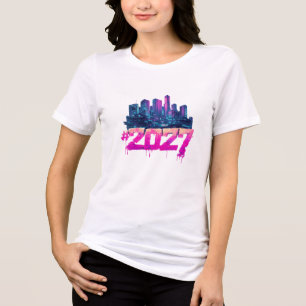 Cyberpunk Skyline 2027 Neon Graffiti Tri-Blend Shirt