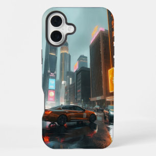 Cyberpunk Skyscrapper City Cars iPhone 16 Plus Case